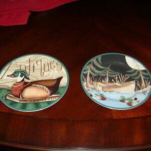 Wilson & Wilson Gibson Folk Art 9" Plates, Fishing Boat & Decoy, Set of 2, NWOT